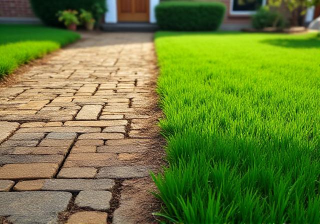 Fresh sod installation before and after